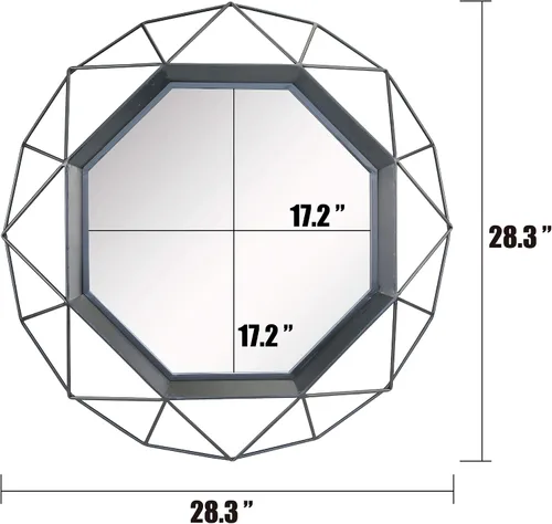 Miniatura 5 de Stonebriar Espejo decorativo negro de 28.3 pulgadas con marco de alambre de metal geométrico colgante con soportes de montaje, decoración moderna