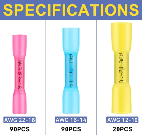 Miniatura 2 de haisstronica Herramienta de prensado para termorretráctil con 200 conectores a tope de grado marino AWG 22-10 y pelacables