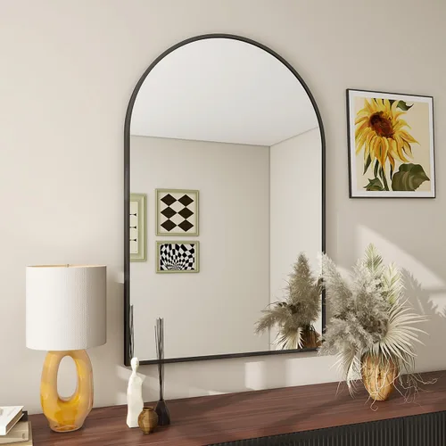 Miniatura 22 de BEAUTYPEAK Espejo de baño de arco de 20 x 30 pulgadas, espejo de pared con marco de metal para dormitorio, entrada, sala de estar, plateado Plata