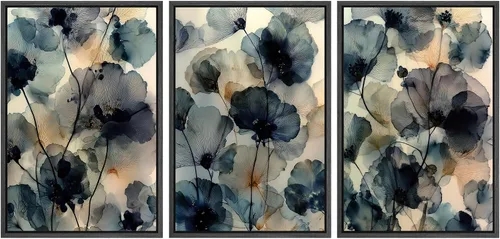 Miniatura 105 de SIGNWIN Lienzo enmarcado para pared, juego de arte de collage de hojas transparentes en blanco y negro, ilustraciones de naturaleza silvestre, arte