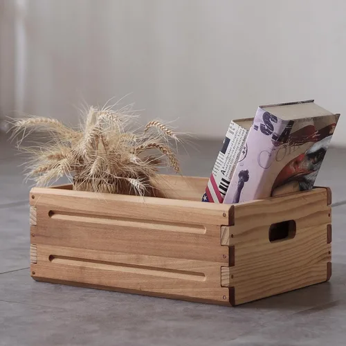 Miniatura 4 de Paquete de 1 Contenedor de Almacenamiento de Madera de 16"x12"x6.25". Caja Duradera de Madera Maciza Abierta con Asas. Cestas de Contenedor