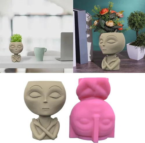 Miniatura 2 de Molde de silicona de hormigón alienígena para macetas suculentas, moldes de yeso de cemento de arcilla, moldes de bricolaje para macetas de jardín
