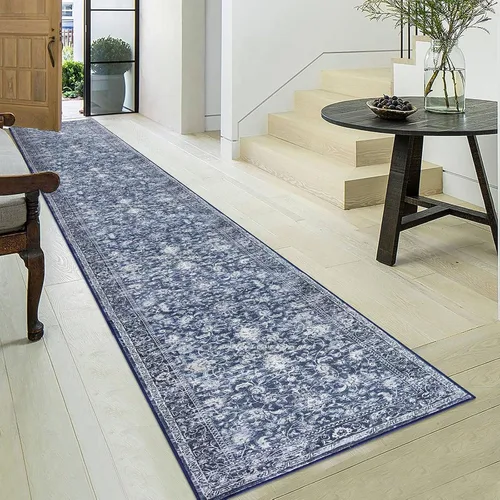 Miniatura 108 de KILOCOCO Alfombra lavable de 2 x 3 para entrada, estampado floral vintage, suave, antideslizante, azul, alfombras de cocina, tapete