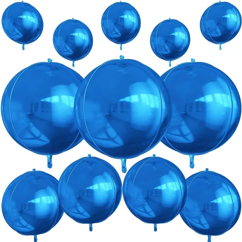 Miniatura 22 de 12 globos redondos de aluminio azul marino, globos de helio 4D de 22 pulgadas, 15 pulgadas, 10 pulgadas, globo de aluminio azul metálico