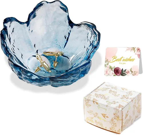 Miniatura 11 de Regalos para mujeres, plato para baratijas con flores, plato para joyería de vidrio rosa, soporte para anillos, bandeja de joyería, decoración
