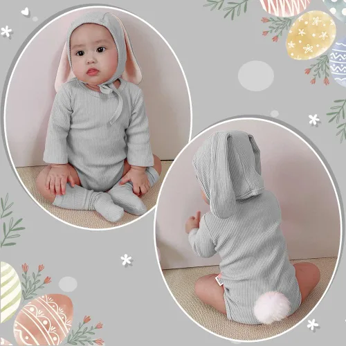 Miniatura 4 de XIFAMNIY Traje de conejo de Pascua para bebé con sombrero de oreja de conejo 3D para bebé recién nacido