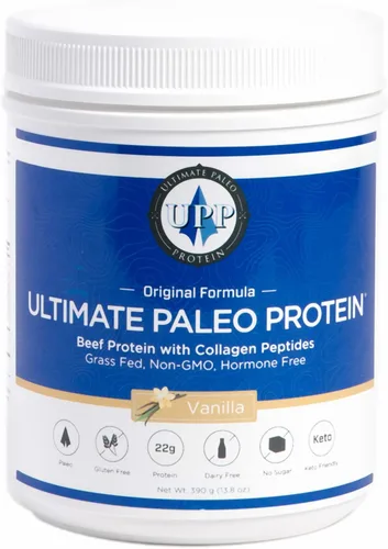 Ultimate Paleo Protein Polvo | Proteína de carne de res alimentada con pasto prémium con péptidos de colágeno | Apto para paleo, sin gluten, apto