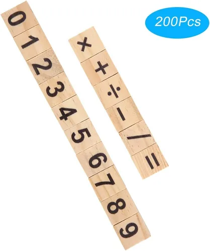 Miniatura 6 de 200 piezas de azulejos de madera con números de madera, bloques de rompecabezas de números y símbolos para manualidades, ortografía, decoración