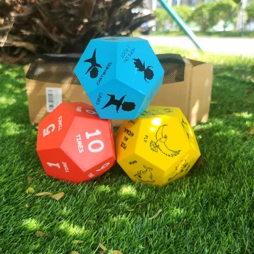 Miniatura 8 de Dados de ejercicio para niños, juegos de dados de yoga de espuma gigante de 12 lados para uso en interiores y exteriores, equipo de ejercicio