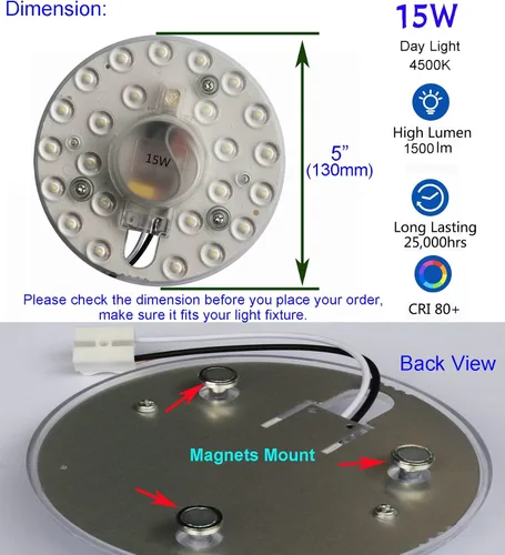 Miniatura 3 de Kit de luz LED de 15 W de repuesto para ventilador de techo de montaje empotrado, panel de tablero de reequipamiento del motor LED, 4500K