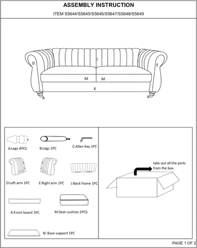 Miniatura 5 de Container Furniture Direct Darsen - Sofá Chesterfield moderno con elegantes brazos enrollados, ribete de cabeza de clavo y acolchado de canal, sofá