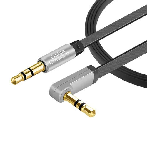 CableCreation Cable auxiliar, 6 pies/5.9 ft plano de 0.138 in, cable estéreo auxiliar de 90 grados en ángulo recto compatible con automóvil, estéreo