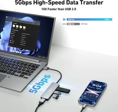 Miniatura 4 de BENFEI Hub USB 3.0, 4 puertos USB A Splitter Ultra-Slim Expander para mouse, teclado, unidad flash, disco U, impresora compatible con laptop, PC