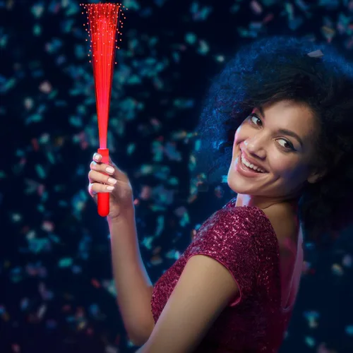 Miniatura 3 de Paquete de 24 Varitas de Fibra Óptica Rojas Brillantes a Granel Enormes Varitas Luminosas Bastones Luminosos de 14.2 Pulgadas con 3 Modos de Luz Rojo