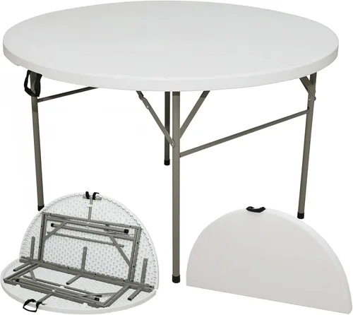 Mesa plegable redonda de 48 pulgadas, mesa redonda portátil de HDPE resistente de 4 pies, mesa de comedor plegable de plástico para interiores y