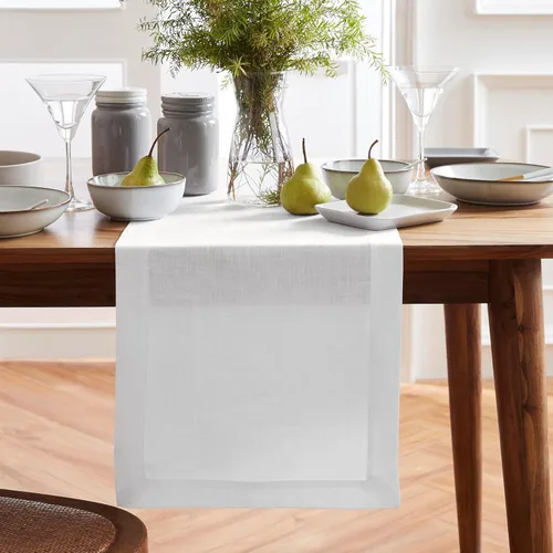 Solino Home Sonoma - Camino de mesa blanco 100 % lino puro de 72 pulgadas de largo, 14 x 72 pulgadas, ideal para mesas auxiliares y aparadores,