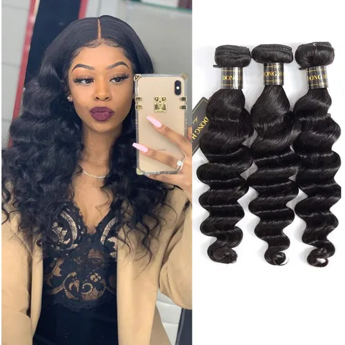 Paquetes sueltos de onda profunda 100% cabello humano virgen peruano sin procesar, paquetes de onda suelta, cabello humano húmedo y ondulado, 3
