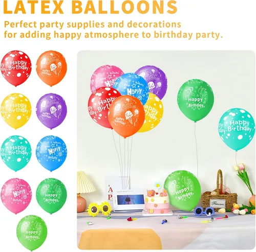 Miniatura 2 de 50 unidades de 12 pulgadas, Globos de Feliz Cumpleaños para Hombres y Mujeres, Globos Surtidos para Fiesta, Hermosa Decoración con Flores Impresas