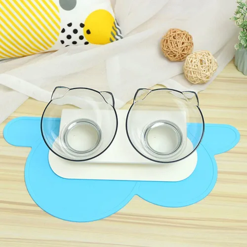 Miniatura 2 de Tapete de silicona prémium para comida para gatos, mantel individual antideslizante e impermeable con labios altos para perros, gatos y otros Azul
