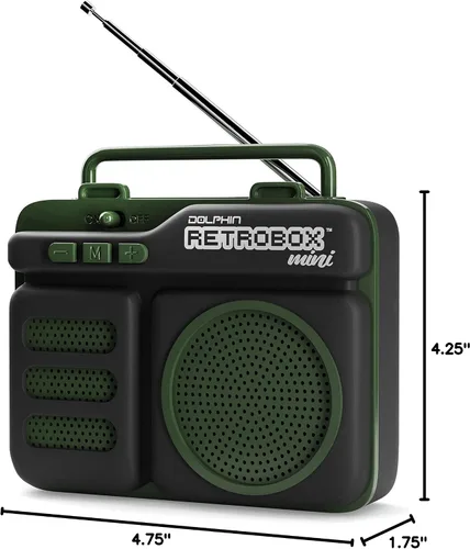 Miniatura 5 de Retrobox Mini de Dolphin, altavoz Bluetooth portátil para lugar de trabajo con MP3, radio FM, AUX, batería duradera y duradera (verde militar)