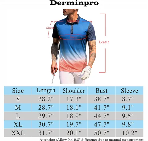 Miniatura 7 de Derminpro Polo de golf de manga corta con cuello elástico para hombre, de secado rápido