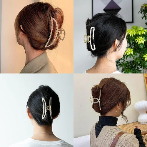 Miniatura 4 de Pinzas grandes de perlas para el cabello, 4.5 pulgadas, aleación de zinc, pinzas de plátano para cabello grueso, accesorios de sujeción fuerte