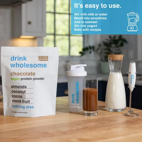 Miniatura 3 de drink wholesome Proteína vegana de almendras de chocolate en polvo para estómagos sensibles Proteína integral mínimamente procesada Sin