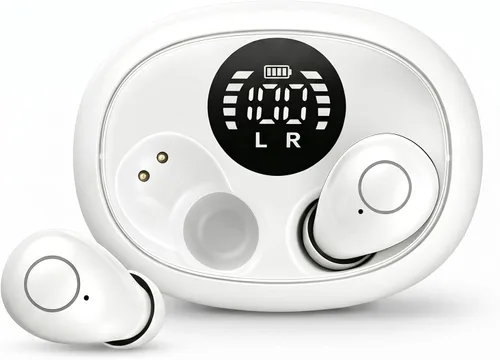 Miniatura 9 de Mini auriculares inalámbricos Bluetooth con pantalla LED, auriculares para dormir intrauditivos con tapas de silicona suave, funda de carga Negro
