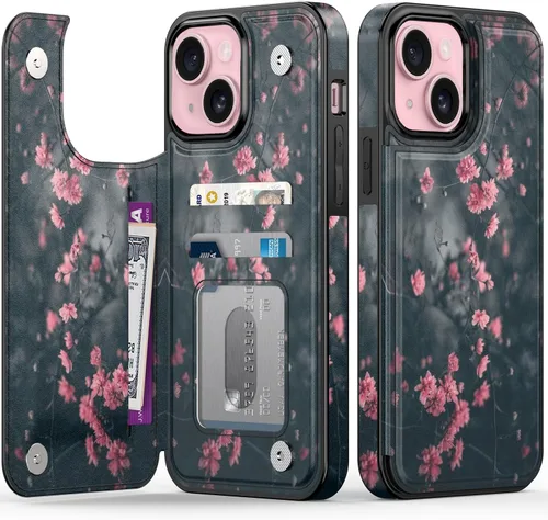 Miniatura 30 de FUNMIKO Funda tipo cartera para iPhone 13 con tarjetero, bloqueo RFID, protección de grado militar y obras de arte impresas con rayos UV, cierre