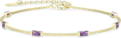 LOUISA SECRET Birthstone Bracelets for Women 925 Sterling Silver Dainty Simple Link Bracelet Birthday Anniversary Jewelry Gift for Girls Women