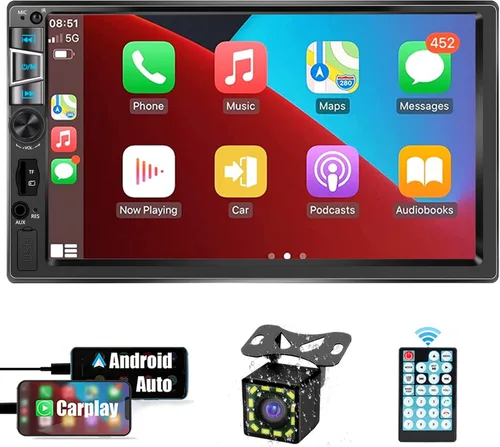 Miniatura 7 de Estéreo de auto doble DIN con CarPlay inalámbrico y Android Auto, radio de coche HD de 7 pulgadas con Bluetooth, entrada USB/SD/AUX, FM, SWC