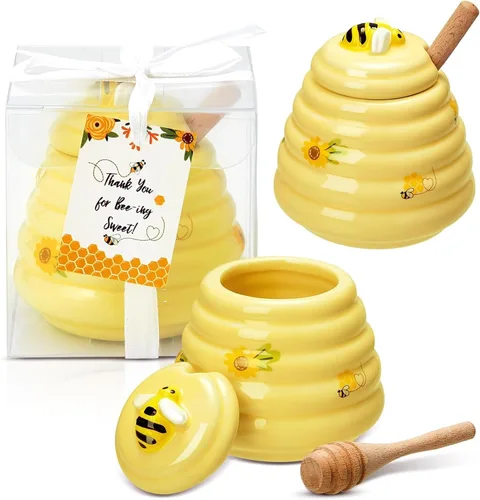 Miniatura 7 de Yinder 1 pieza de premio de baby shower para ganadores, recuerdos de fiesta de miel, tarros de miel de cerámica de 3 onzas con goteros, mini macetas