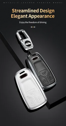 Miniatura 8 de Compatible con Audi Q3 Q8 Q7 Q5 A3 A4 A5 A6 A7 TT TTS S4 S5 RS4 RS5 Funda de cuero de metal para llavero inteligente Azul