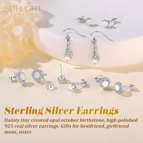 Miniatura 6 de Suplight 925 Sterling Silver 6 Prong Birthstone NecklaceStud Earrings, Dainty Small Crystal Jewelry for Women Girls (with Gift Box)