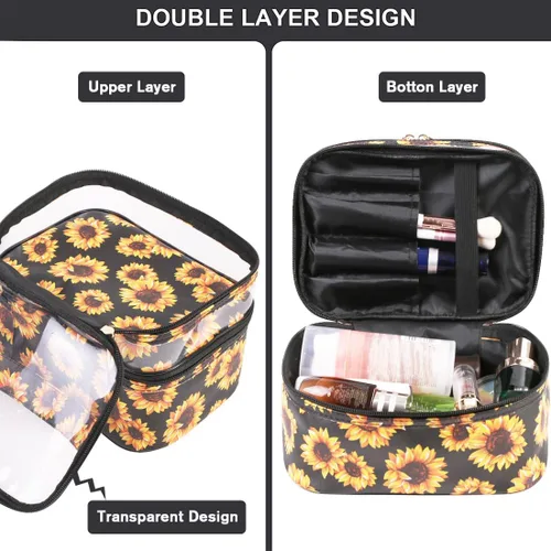 Miniatura 3 de FITINI Bolsas de Maquillaje de Doble Capa para Almacenamiento de Viaje Estuches Cosméticos Organizador de Maquillaje Bolsas de Aseo Resistentes al