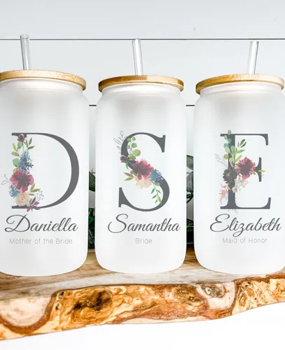 Miniatura 2 de Juego de vasos de cristal personalizados con pajita, regalo de Navidad, diseño personalizado con tu nombre y título, regalo de dama de honor