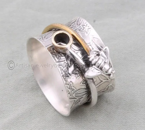 Miniatura 4 de Anillo de plata giratorio, anillo de plata 925, anillo hecho a mano, anillo de plata martillada, anillo de plata giratoria, anillo giratorio
