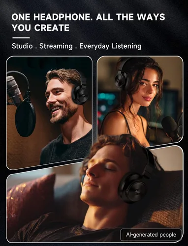 Miniatura 7 de AOC Auriculares con cable, auriculares con monitor de estudio de DJ sobre la oreja con tiempo de reproducción de 72 horas, conector de 0.138