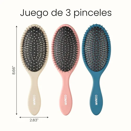 Miniatura 7 de Conair Juego de Cepillos Desenredantes para Cabello, Paquete de 3 Cepillos Desenredantes para Cabello Húmedo o Seco, Desenredante Suave para Todo