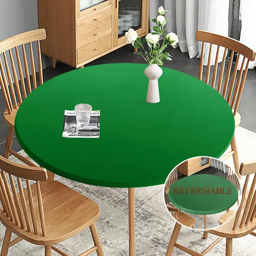 Miniatura 23 de Obstal Mantel Redondo Ajustable, Mantel Reversible Impermeable Resistente a las Manchas Elástico Extensible, Cubierta de Mesa Fácil de Limpiar