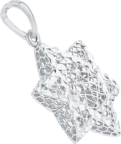 Miniatura 2 de Jewelry America Colgante de estrella judía 3D con textura de oro blanco de 14 quilates, Oro blanco