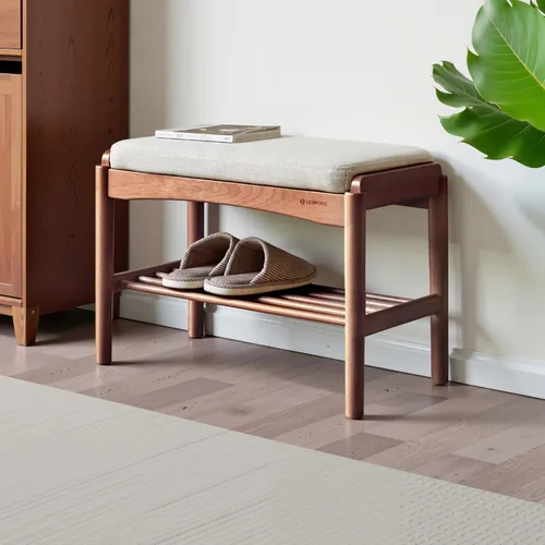 Miniatura 11 de Banco de zapatos de madera maciza montado, banco de zapatos con cojín de cuero de silicona para entrada, sala de estar, dormitorio, pasillo, 11.8 x