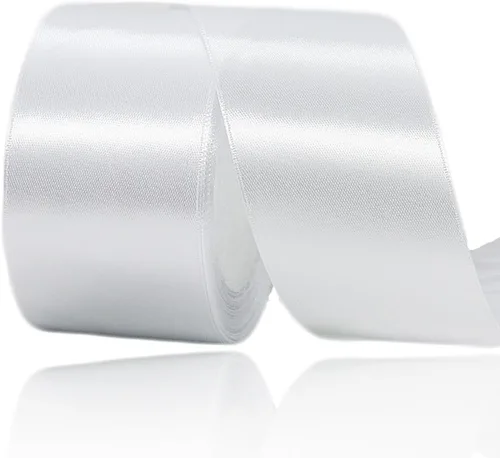 Miniatura 52 de Cinta blanca de 1/8 pulgadas x 100 yardas, cintas de tela de satén blanco para envolver regalos, manualidades, álbumes de recortes, ramos florales