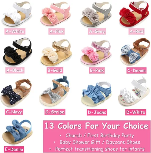 Miniatura 5 de COSANKIM Sandalias de verano para bebés y niñas con suela suave de flores, zapatos de vestir para cuna, recién nacidos, para recién nacidos
