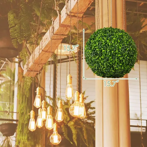Miniatura 6 de Goplus 2 bolas topiarias artificiales de 15.7 pulgadas, bolas redondas de boj de imitación para exteriores, esferas de jardín decorativas