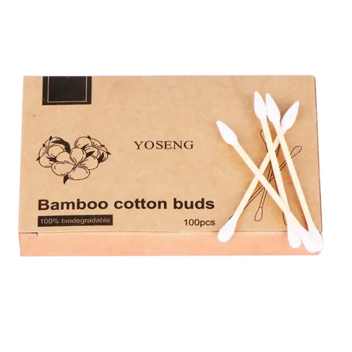 Miniatura 10 de Hisopos de algodón de bambú natural, ecológicos y biodegradables, cómodos y suaves, libres de plástico, para limpieza y maquillaje de orejas, Azul