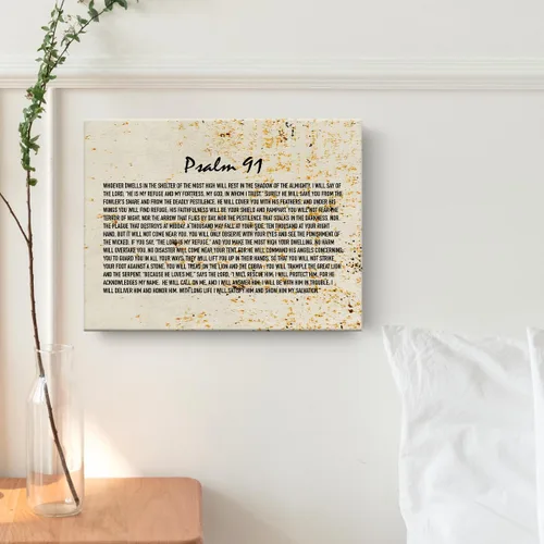 Miniatura 5 de Lienzo inspirador cristiano para pared, 11.5 x 15 pulgadas, enmarcado con versículo de las Escrituras, pintura religiosa del Salmo 91, lienzo