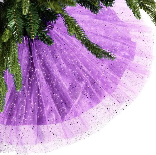 Miniatura 8 de Skylety Falda de árbol de 36 pulgadas para el día de San Valentín, falda redonda de tul con volantes y lentejuelas de doble capa para Año Nuevo, Rosa
