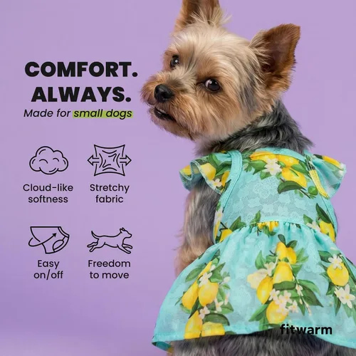 Miniatura 6 de Vestido de limón para perros Fitwarm, ropa para perros pequeños para niñas, ropa para mascotas para gatos, azul teja, amarillo, verde, XS