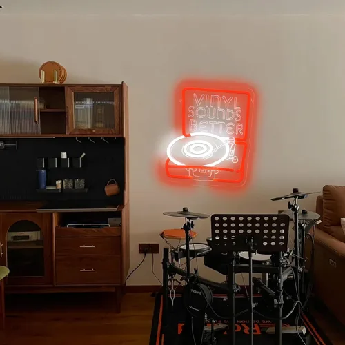 Miniatura 2 de Letrero de neón de vinilo para tienda de discos, decoración musical para bar de dormitorio, decoración de fiesta de grabación, luz LED de pared